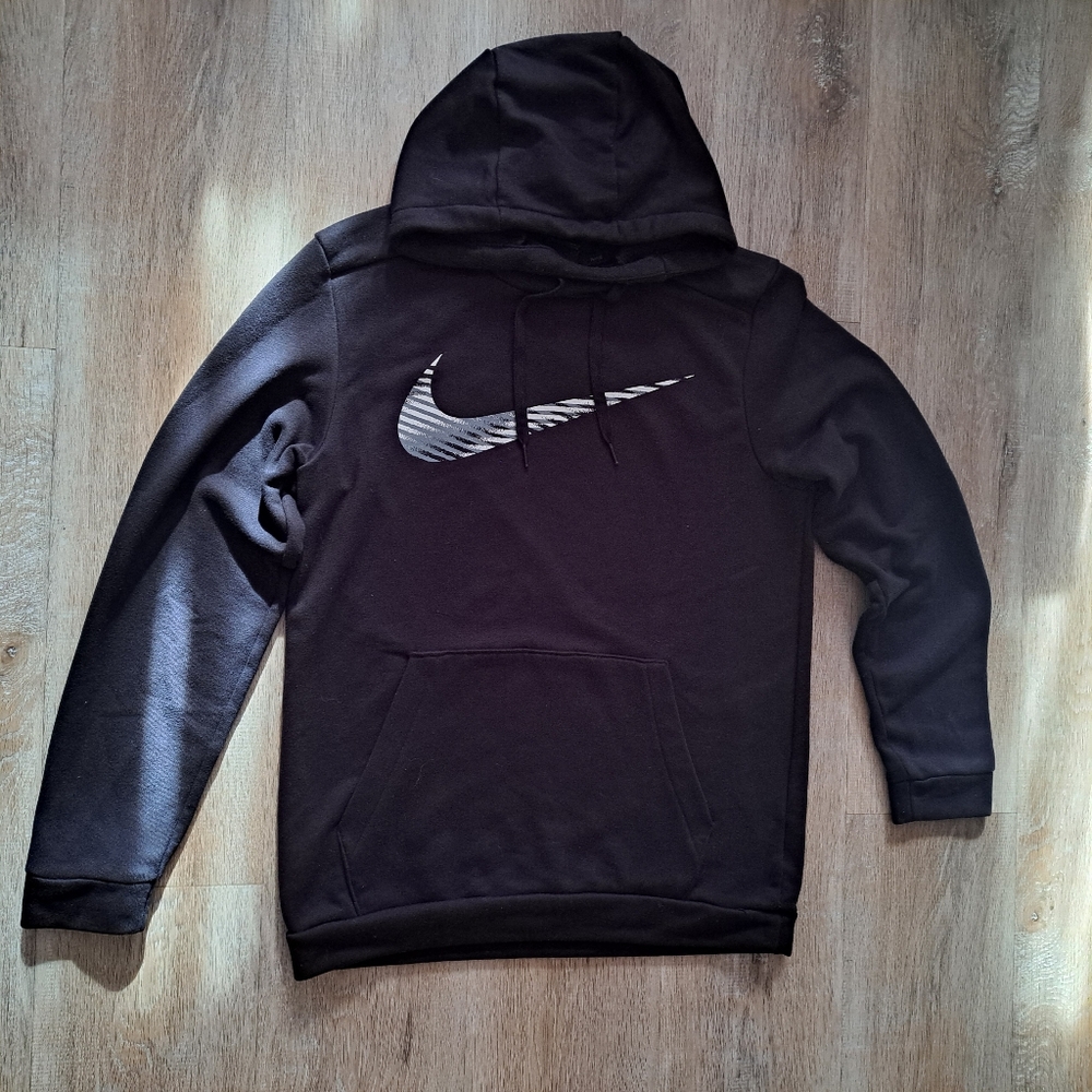 Nike Dri Fit Black Hoodie Sweatshirt White Graphic Logo Standard Men's Small